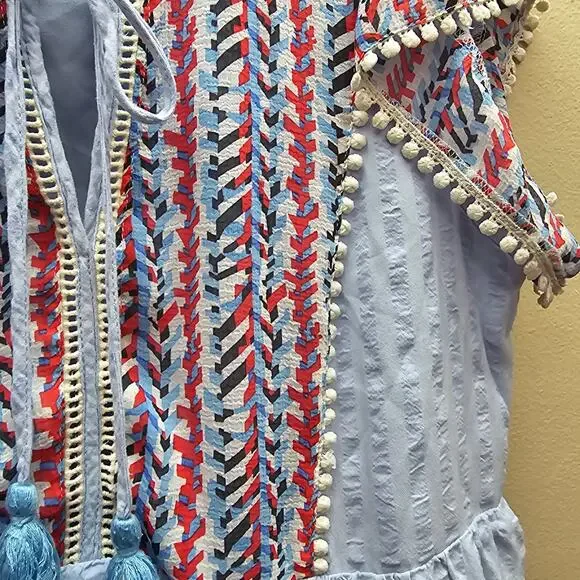 THML Women's Multicolor Embroidered Mini Dress Cowgirl Boho Light Blue SZ Small - Picture 3 of 7